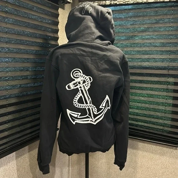 Sport Tek Women’s Black Graphic Hoodie Lace Front Salty on Hood Size XS - Picture 4 of 9